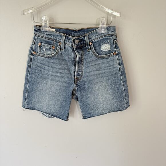 Levi's Pants - Levi's 501 Premium Mid Thigh Cut Off Distressed Denim Shorts Blue W25 NEW